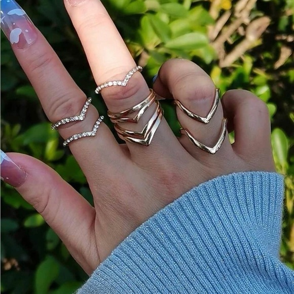 Gold 5pc Geometric Ring Set - Picture 1 of 2